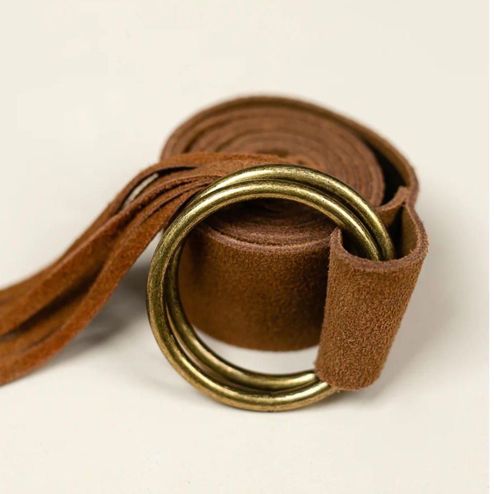 Joy Folie Girks Elegant Brown Suede Belt with Fringe